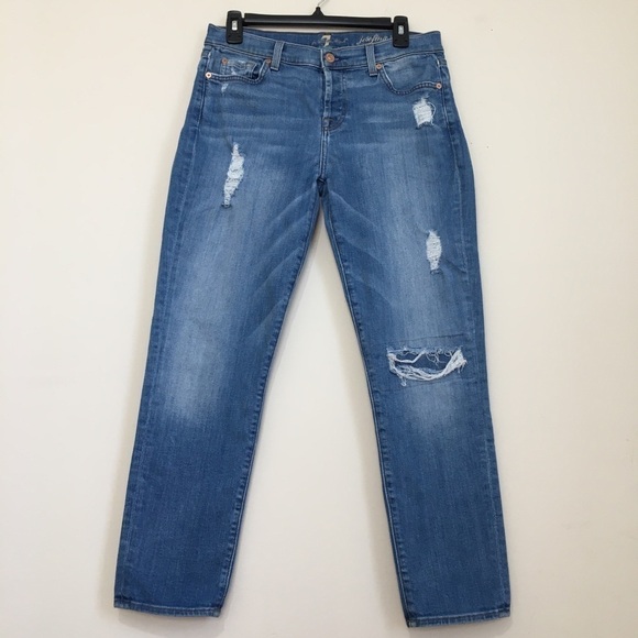 7 For All Mankind Mid Rise Josefina Skinny Boyfriend Denim blue jeans - Picture 2 of 16